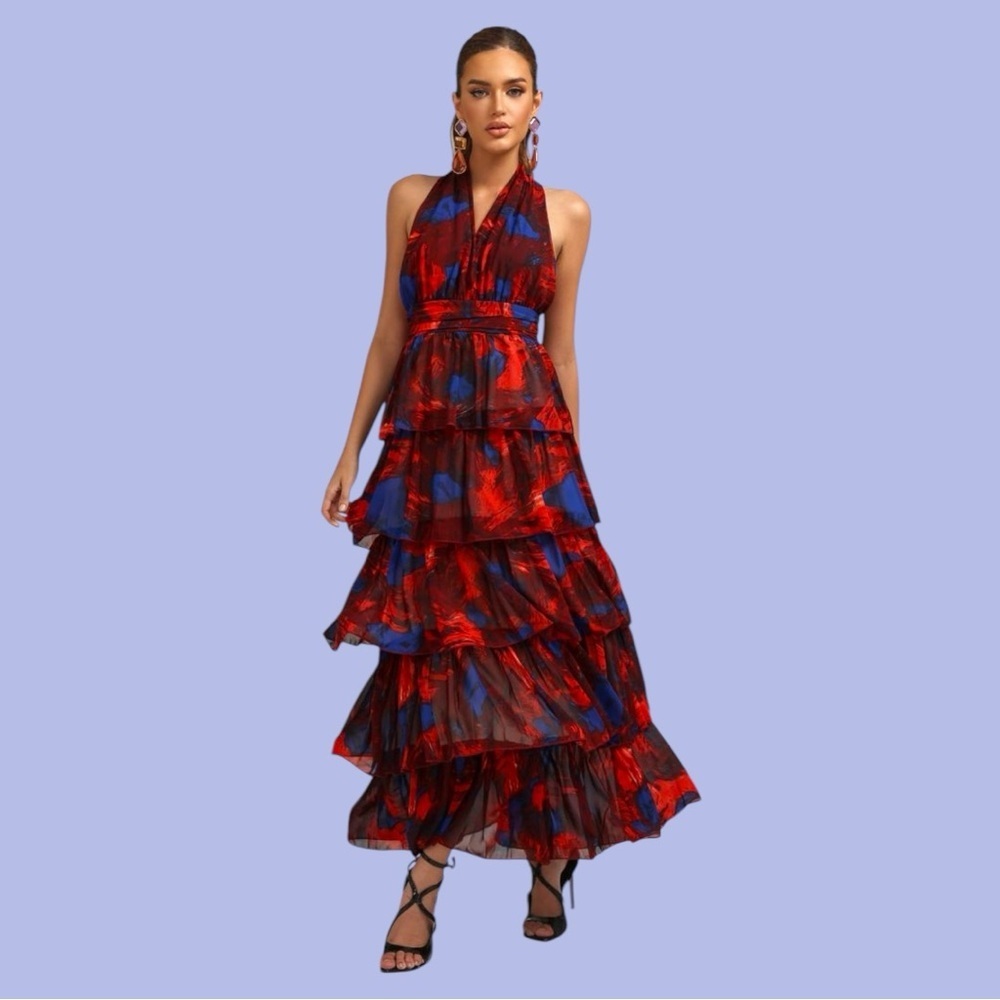 🌺 Dalia MacPhee Maxi Halter Top & Tiered Skirt Dress